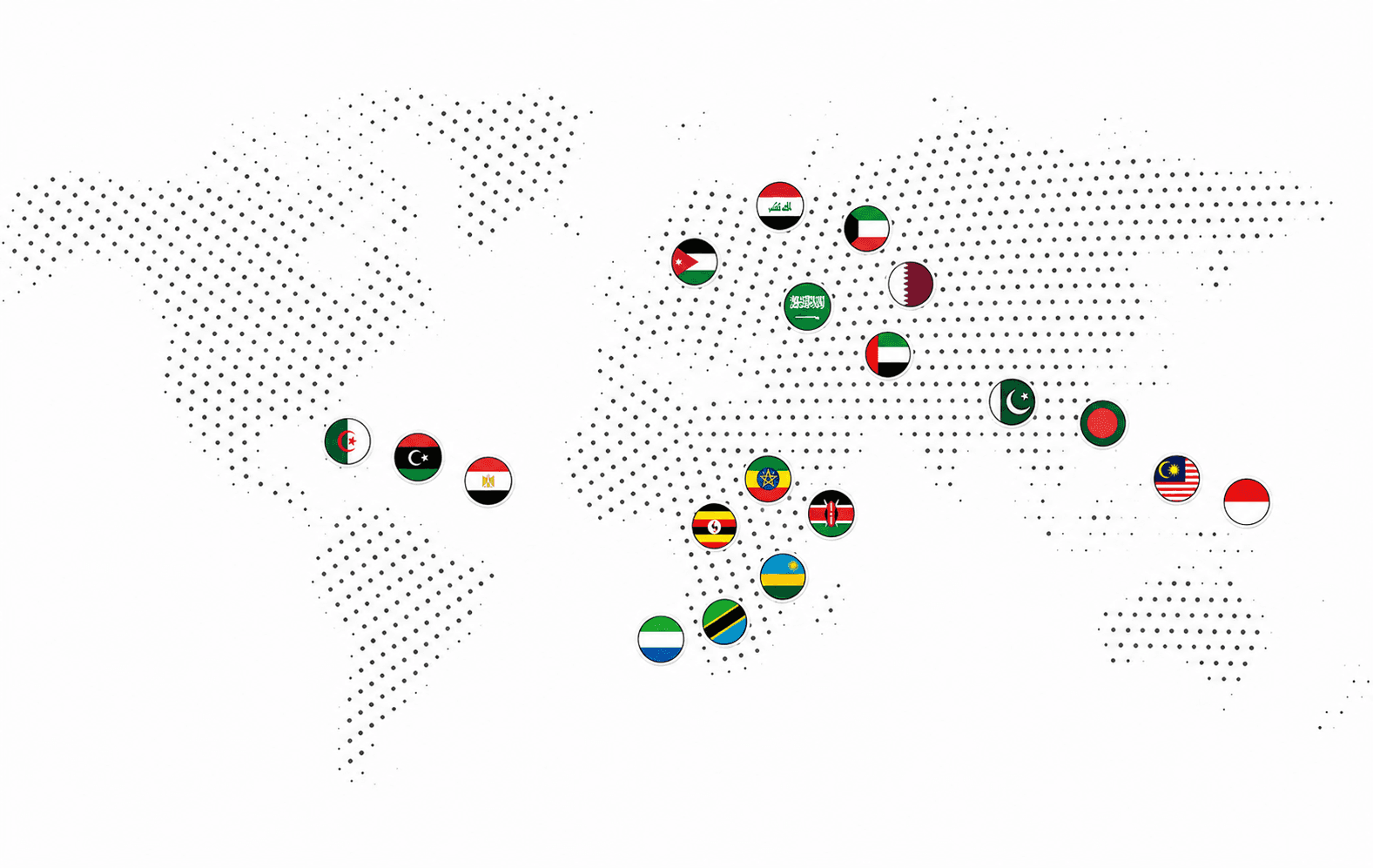Map of the markets ENTAJ serves across the Middle East, Africa, and Asia